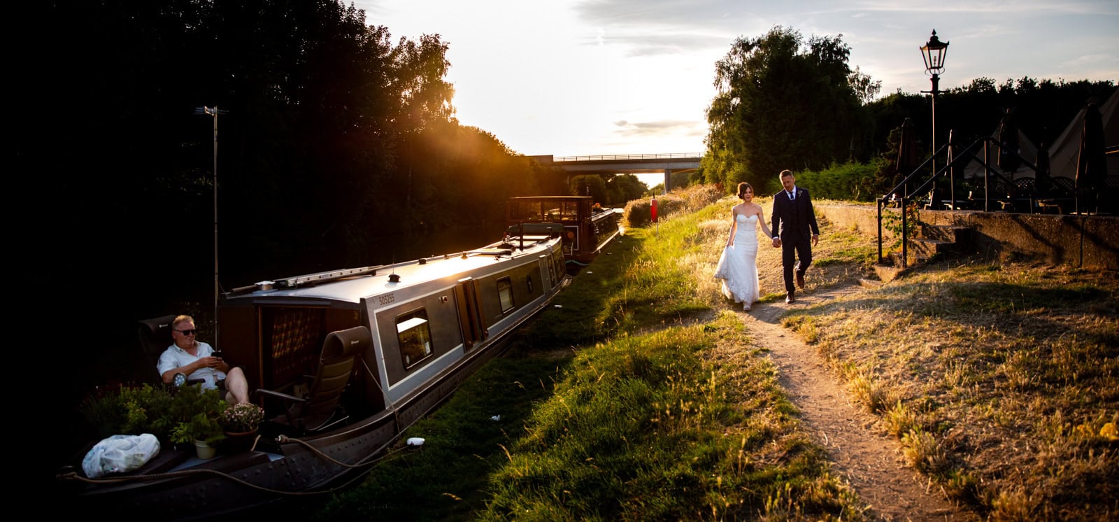 sunset photo of bride and groom